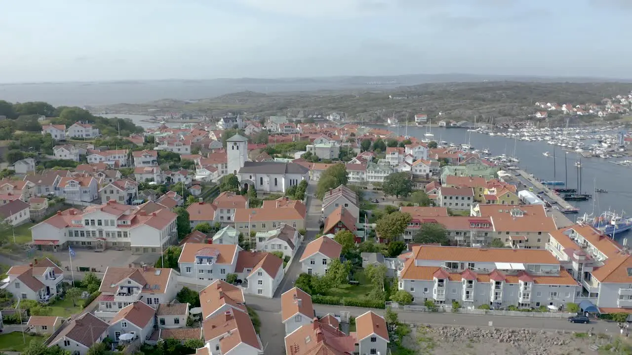 Drone flight over Marstrand town and churche