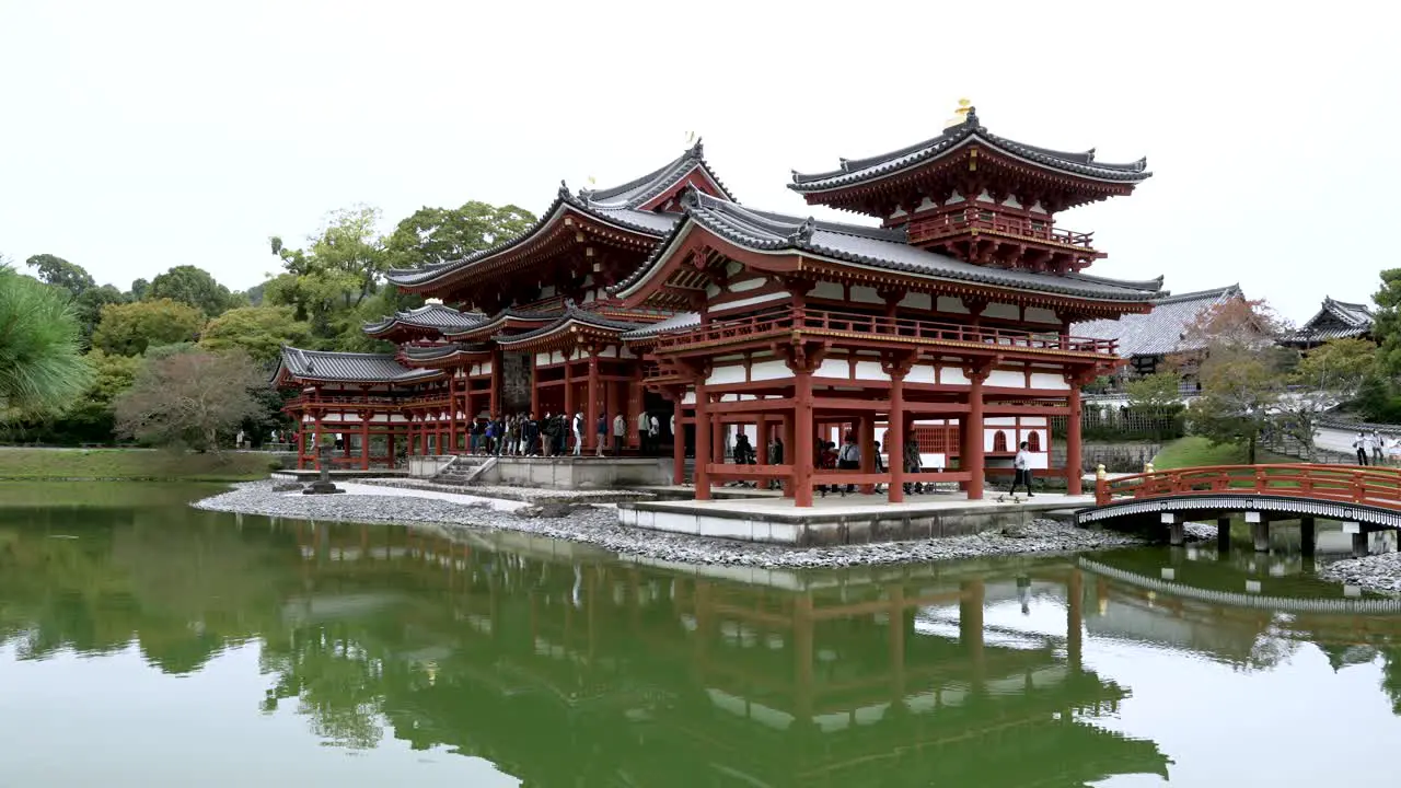 Byodo-in buddhist temple in Kyoto Japan and zen garden pond