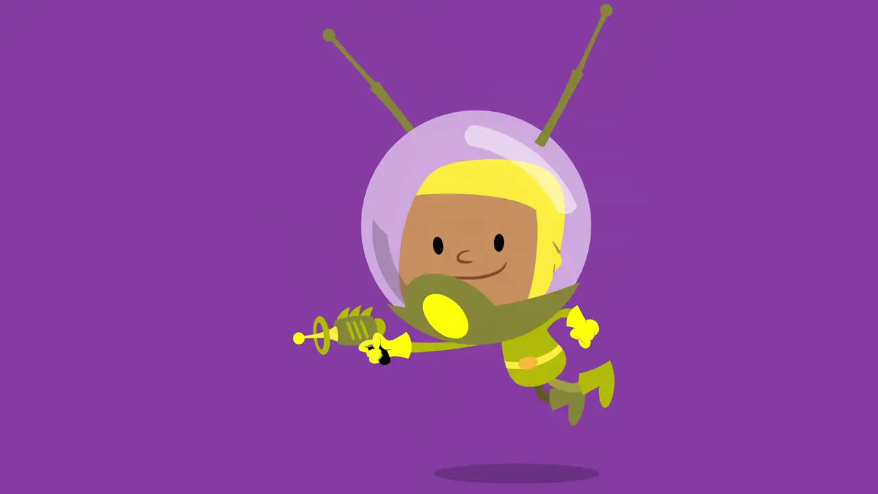 Cartoon of a child dressed up as a space explorer doing a space walk