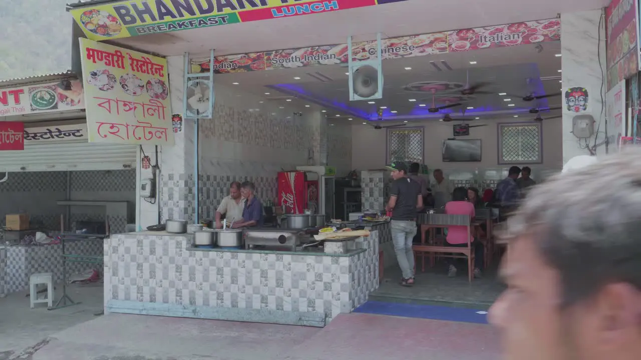 Slow Motion People Making Traditional Indian Street Food At A Road Side Market Stall