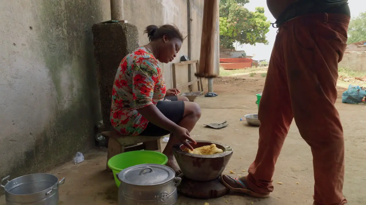 Fufu traditional ghana African food  close up of food preparation in the street