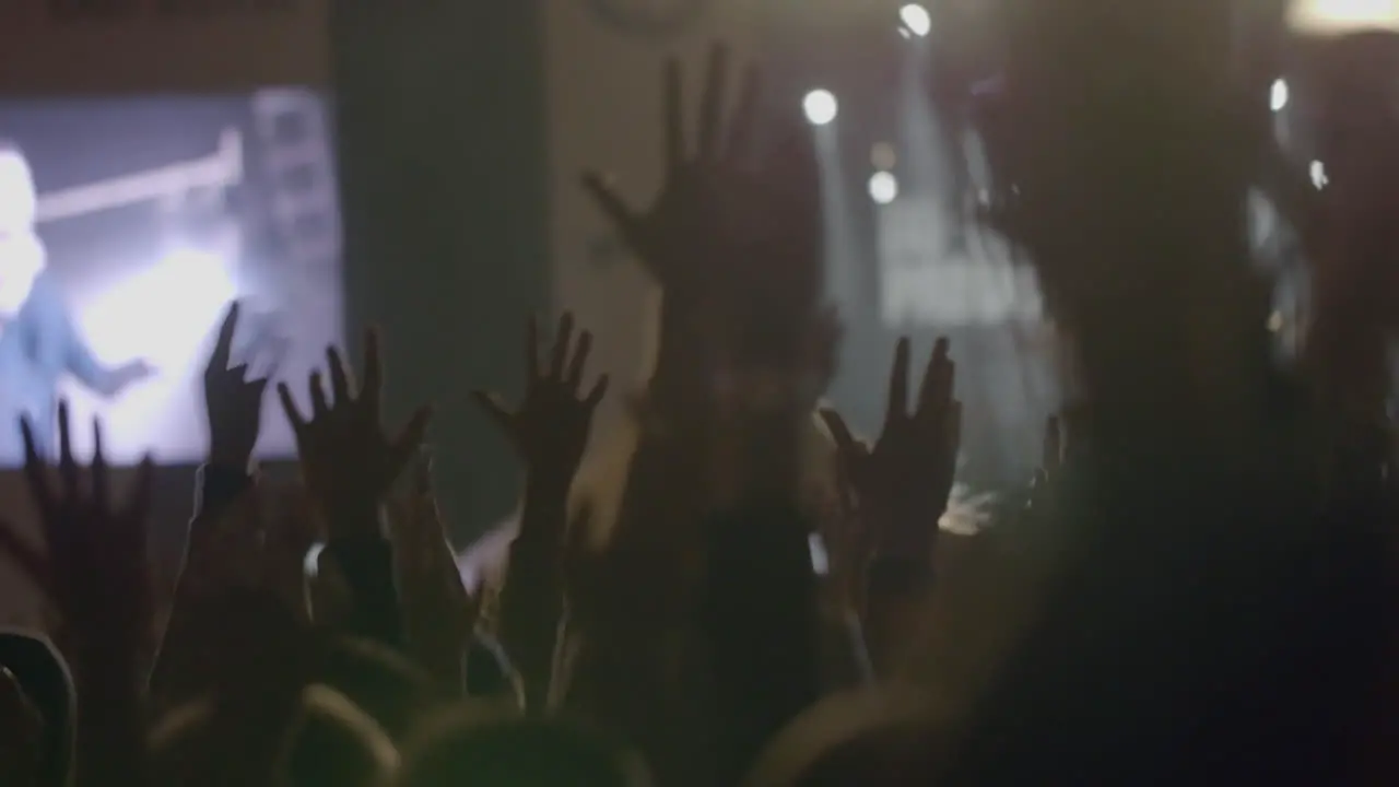 View from behind of some cheering fans at a life concert