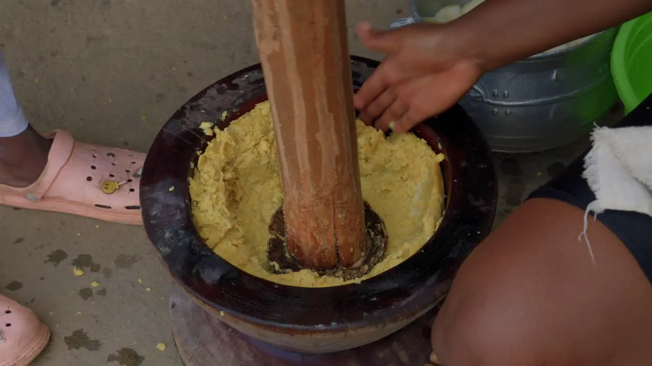 close up of African food preparation recipe Fufu a pounded meal found in West African cuisine