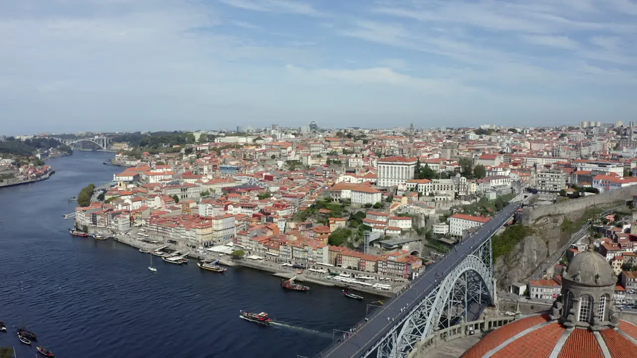 Spectacular Aerial View of Porto's Riverside on a Sunny Day Overlooking the Douro River and Iconic Ribeira District