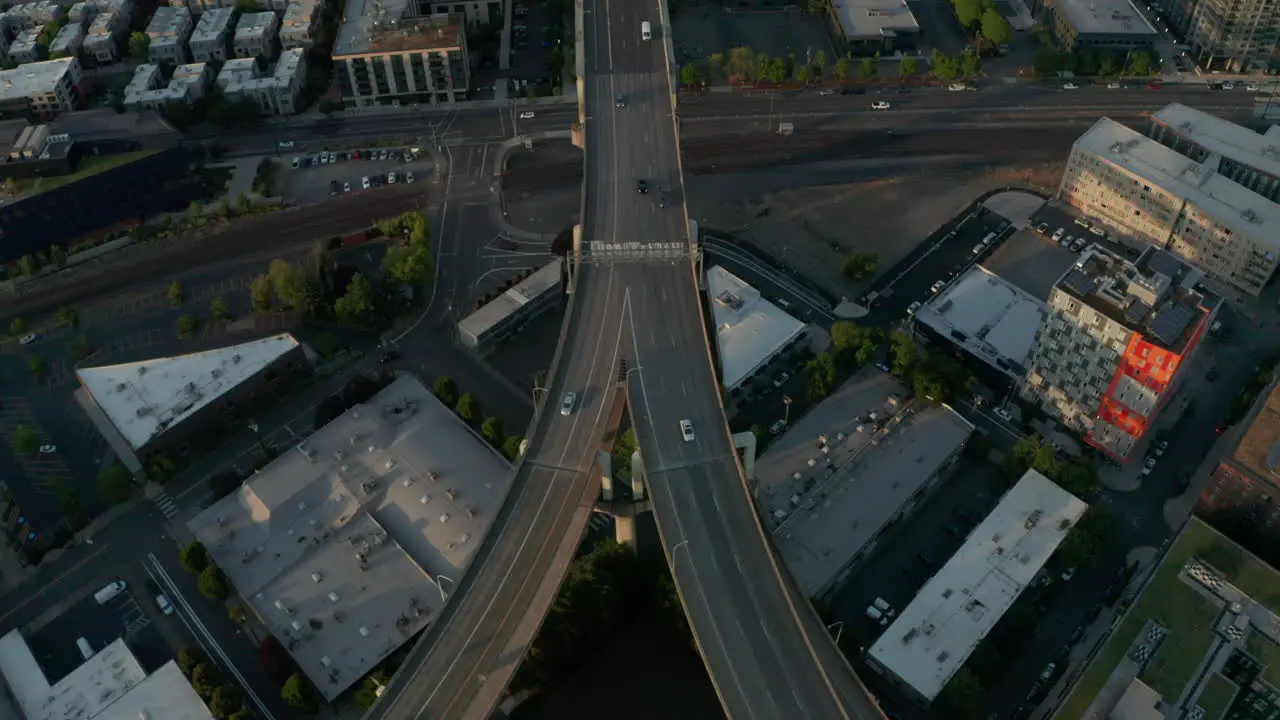 Aerial shot over large car bridge Fremont Portland Oregon