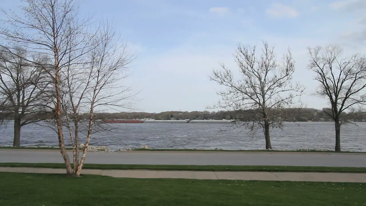 Mississippi River tug boat and a barge time lapse c