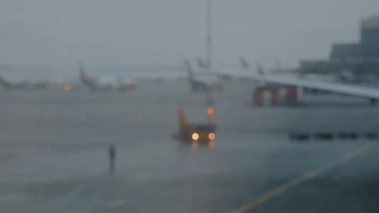 Plane parking at the airport defocused view