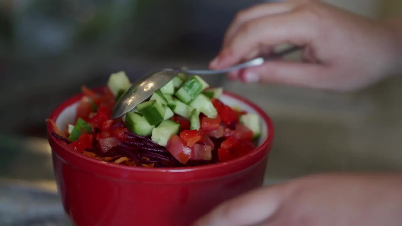 Salad Bowl final touches in slow motion