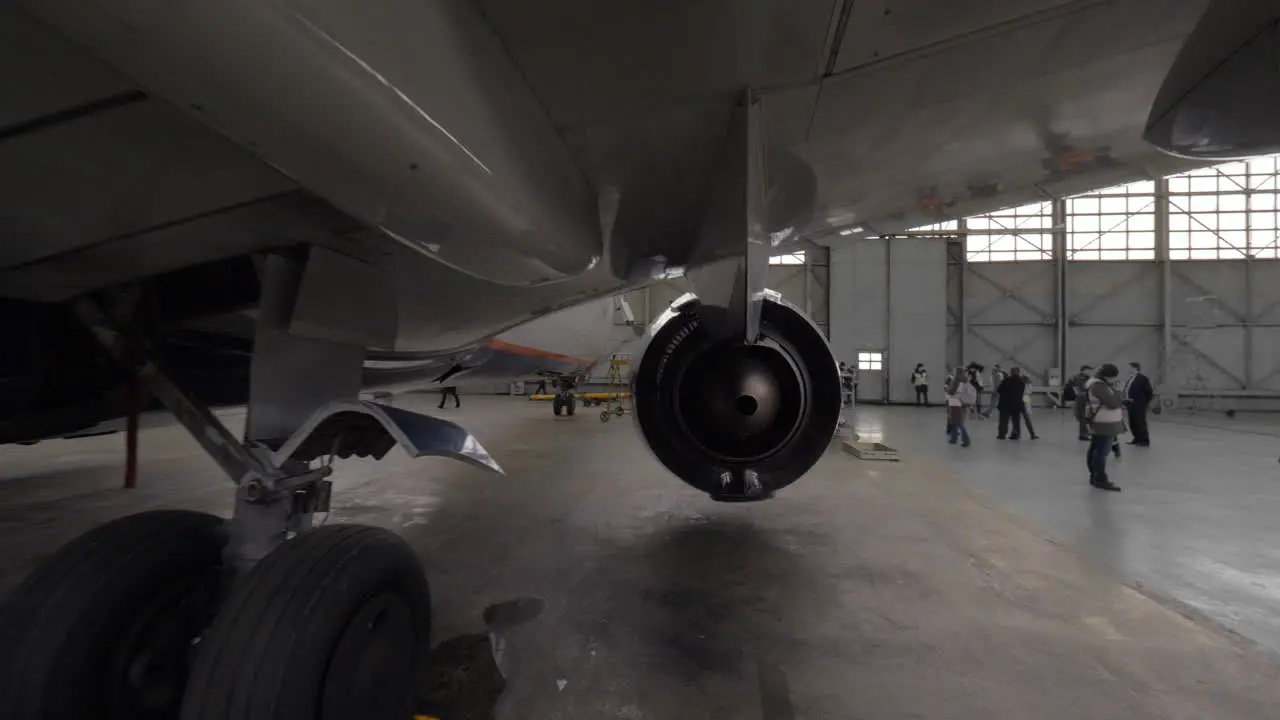 Airplane in repair hangar