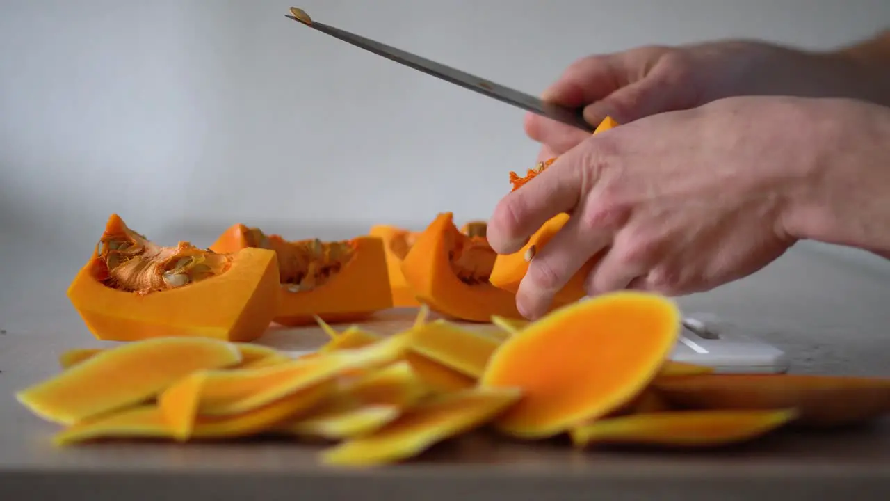 Slicing and removing seeds from pumpkin