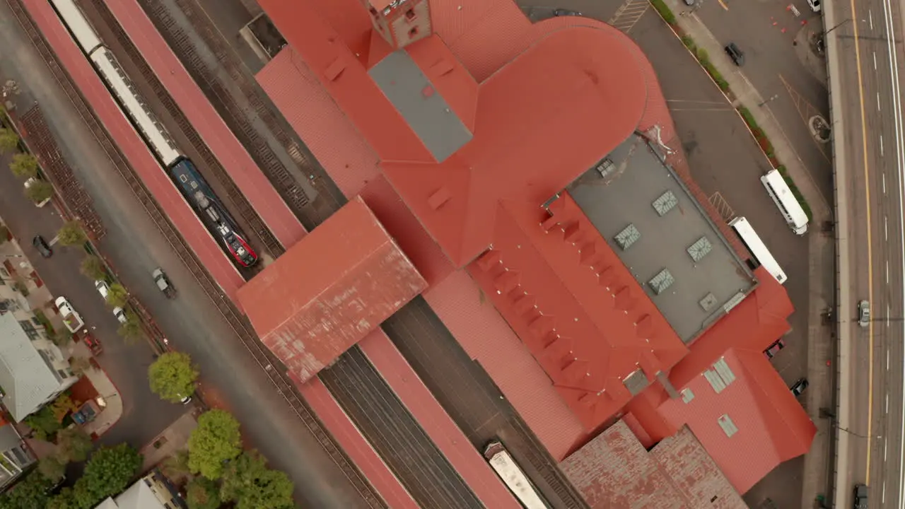 Top down aerial shot of Union station Portland Oregon