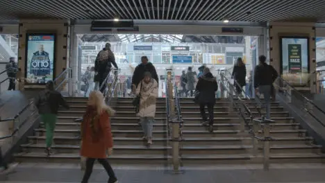 Stairs Leading To Concourse Of London Liverpool Street UK Rail Station With Commuters