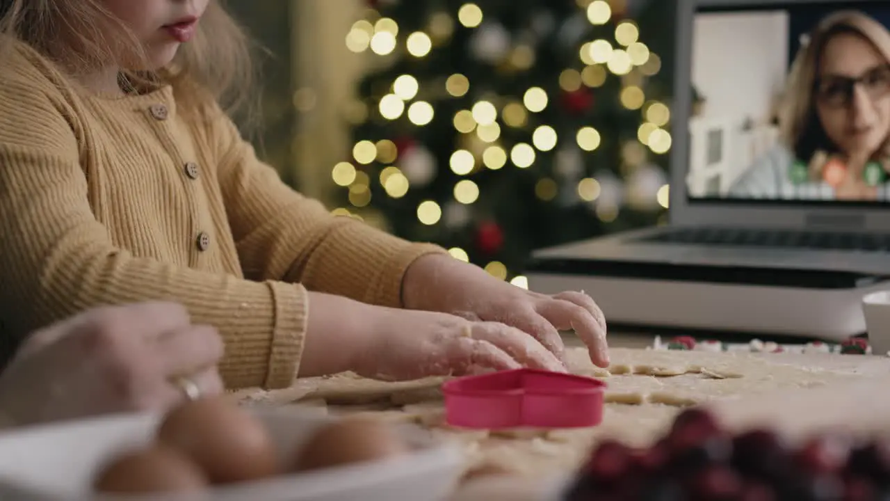 Night video of family baking while having video conference