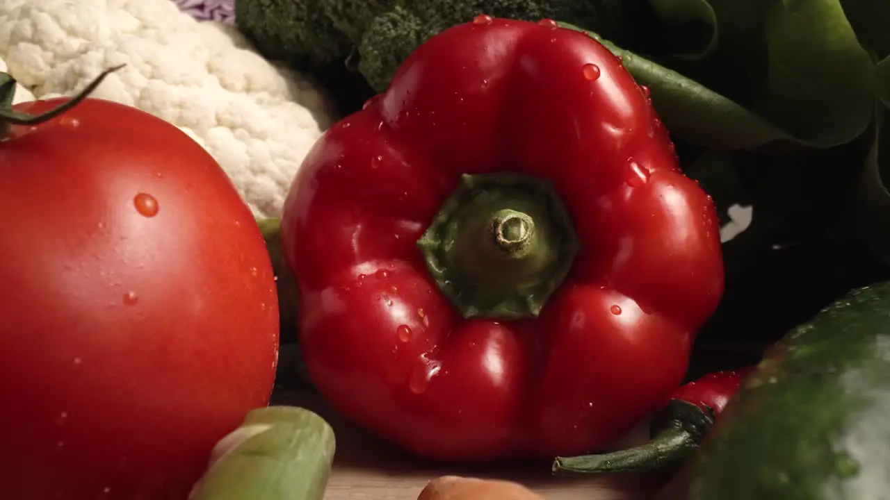 Zoom in macro video of seasonal vegetables