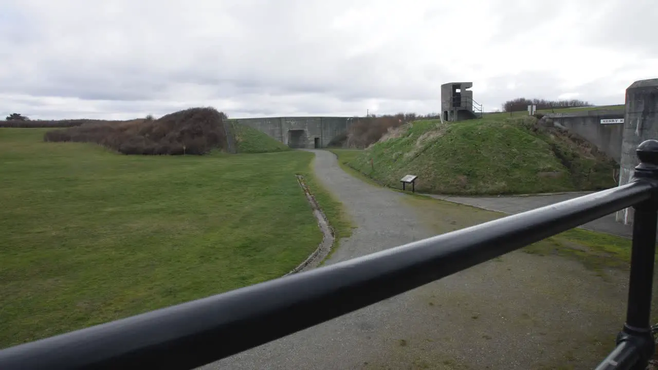 Shot over the handrail of Fort Casey's delivery road for supply runs