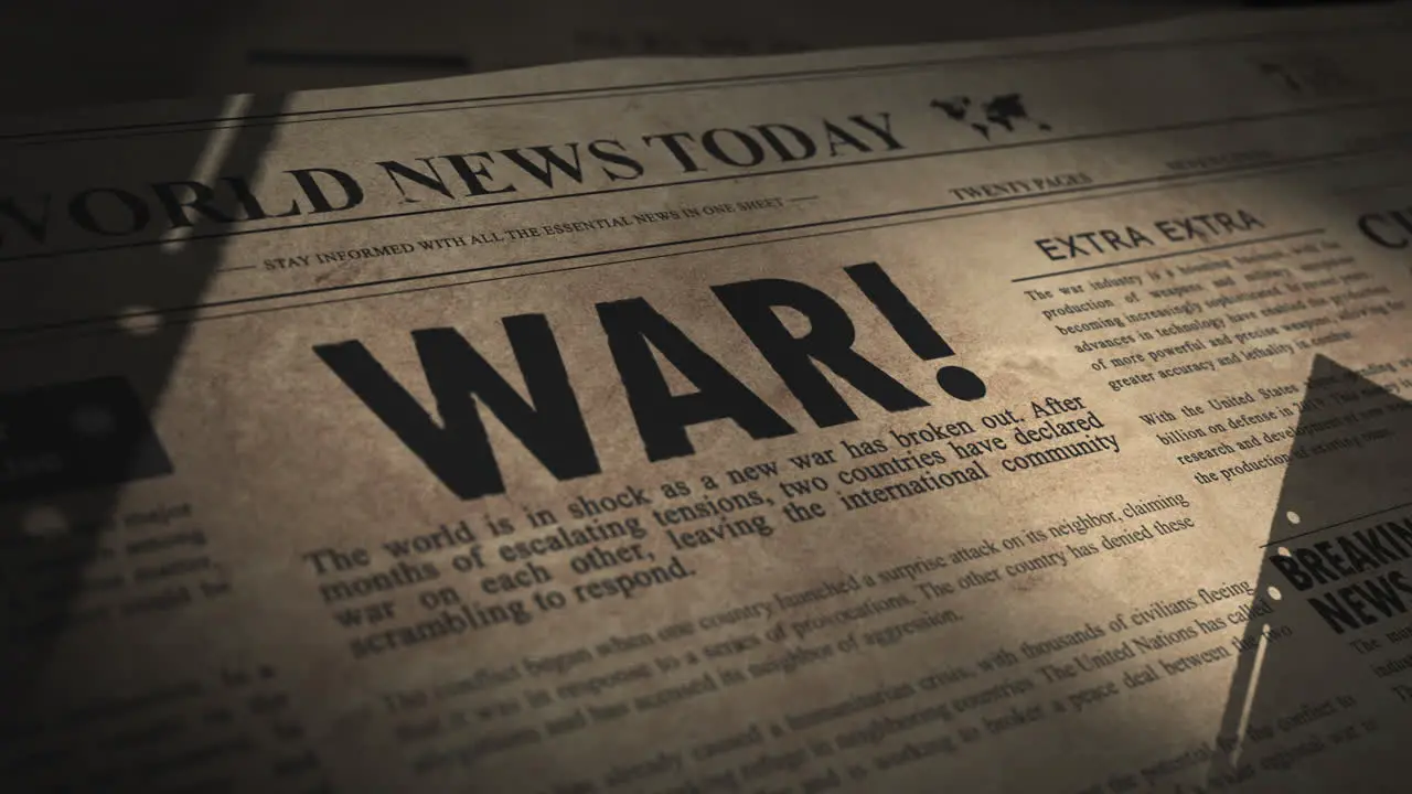 Vintage Newspaper in old archive with global war headline