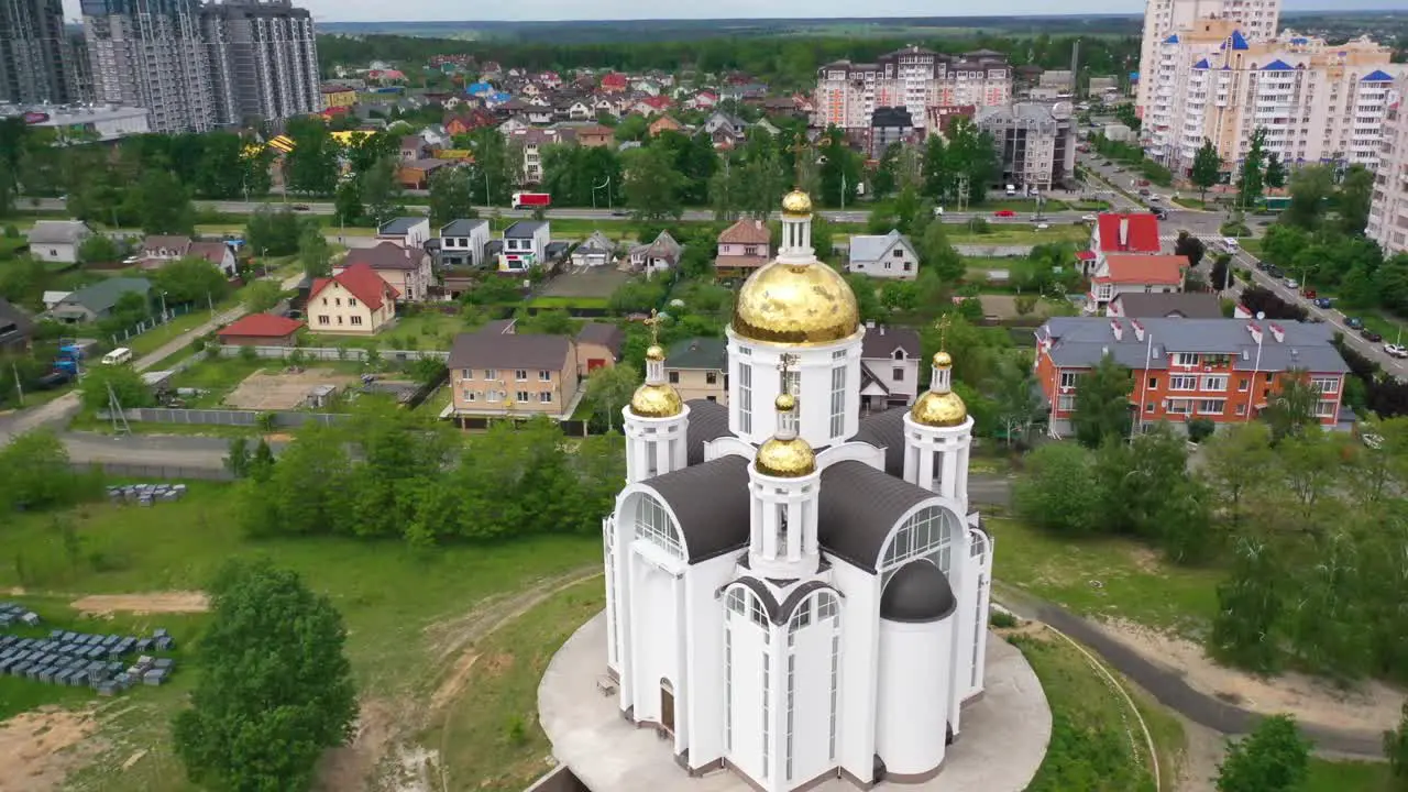 Aerial Of The Church Of St Andrew Pervozvannoho All Saints In Bucha Ukraine Where Dozens Of Unmarked Graves And War Crimes Victims Were Unearthed