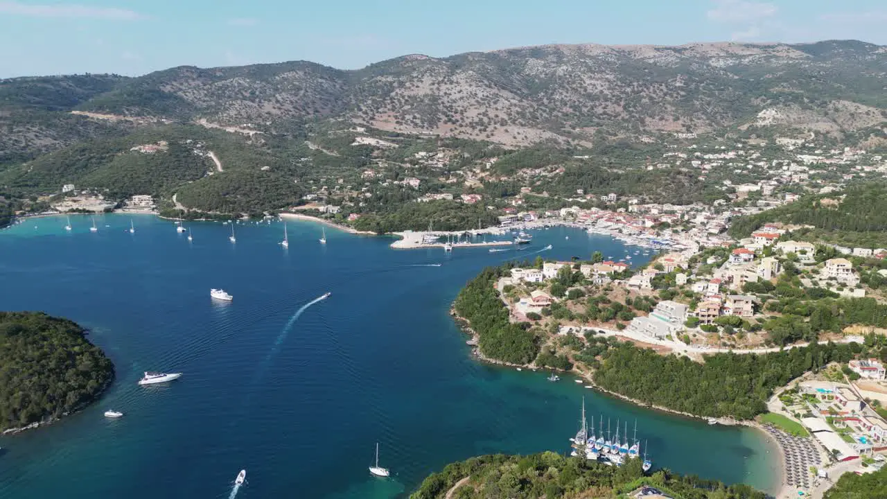 Syvota Coastal Village and Port at Epirus Greece Panorama Aerial