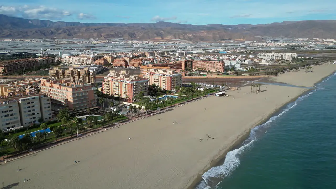 Roquetas de Mar Boulevard and Beach in Almeria Andalusia Spain Aerial