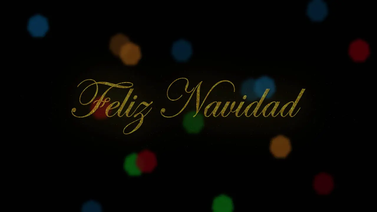 Animation of feliz navidad and multicolored lens flares over black background