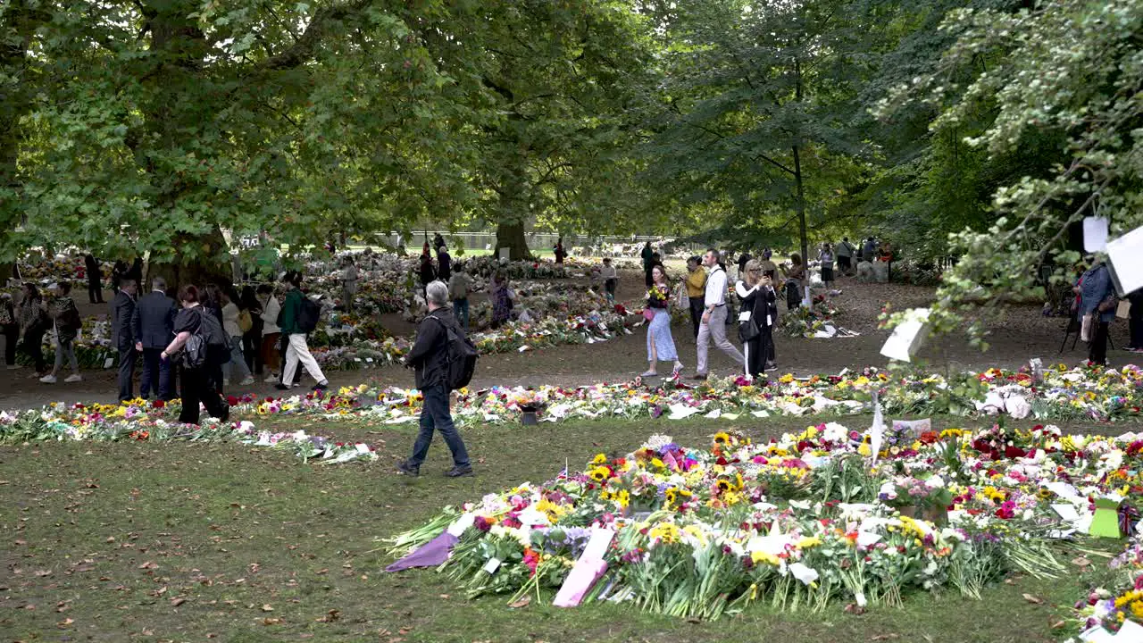 People Visiting Green To See The Floral Tributes For Queen Elizabeth II On 12 September 2022