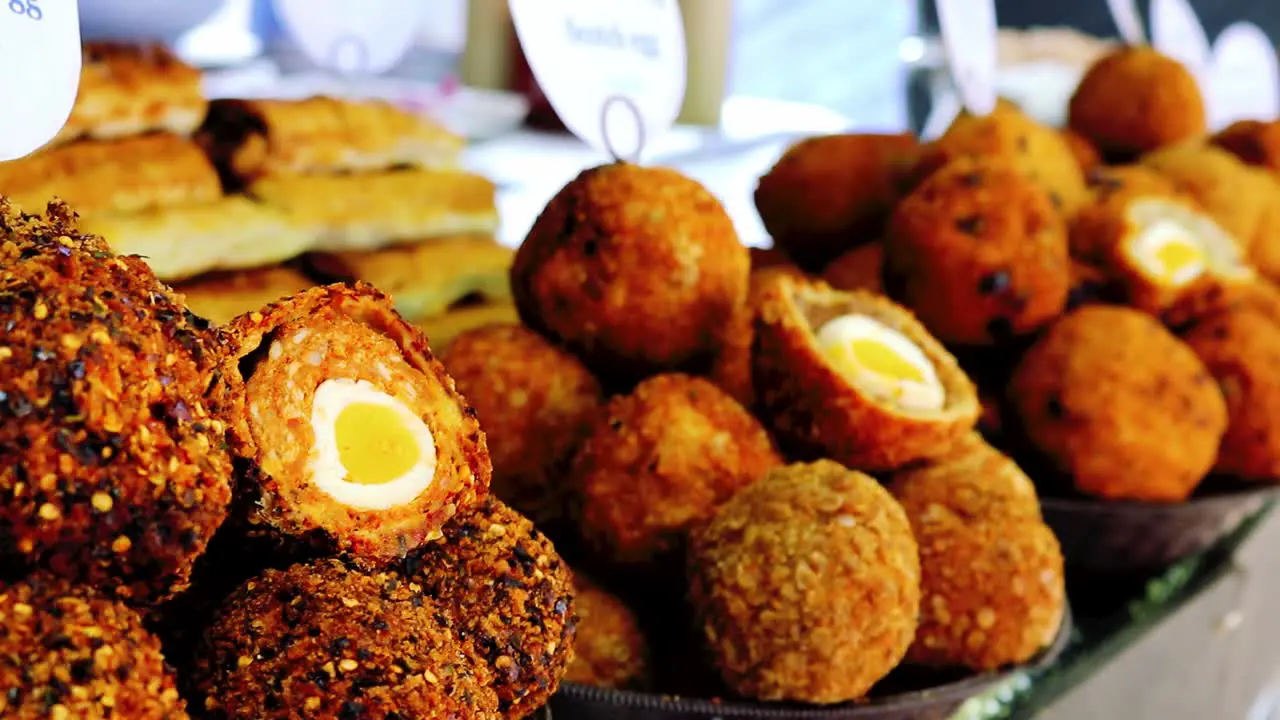 Scotch Eggs stand at a food market