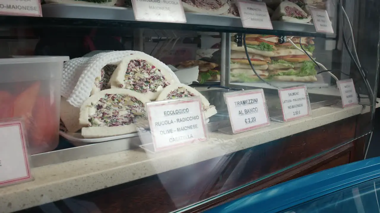 Italian sandwich display in food store Venice Italy