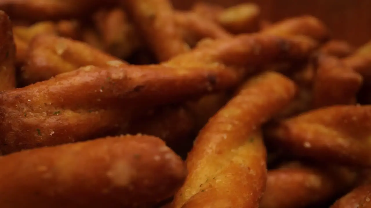 macro rotating shot of tasty pretzel twists