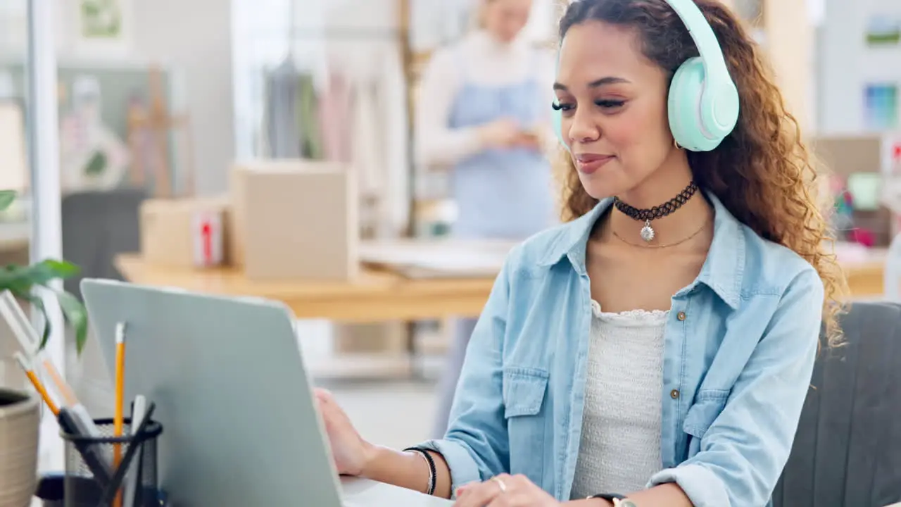 Video call wave and woman in small business