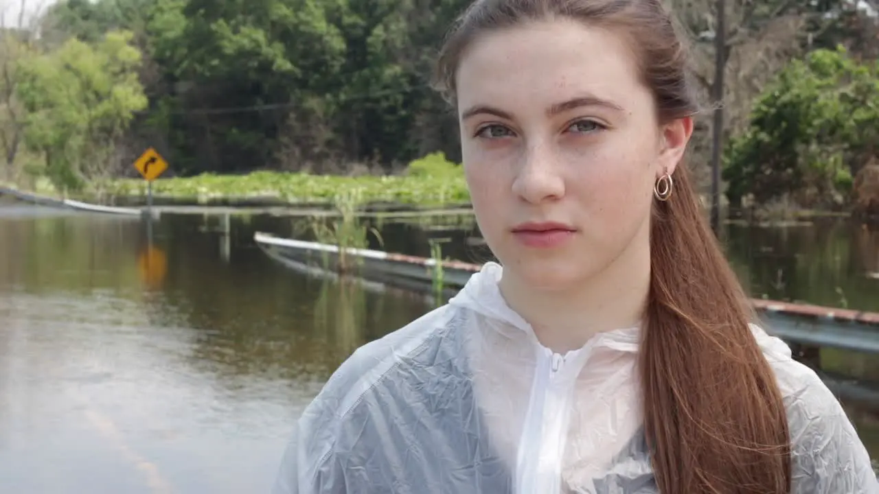 Girl in flooded bridge still shot