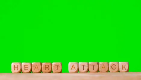 Medical Concept With Wooden Letter Cubes Or Dice Spelling Heart Attack Against Green Screen Background