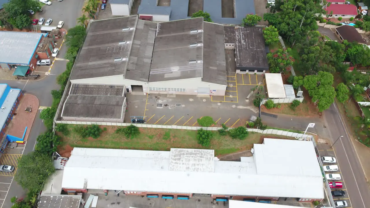 Drone shot over commercial warehousing in Durban South Africa