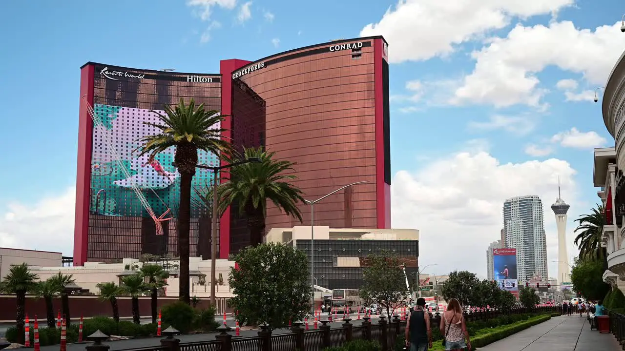 Cityscape day shot of Resorts World and Downtown Las Vegas