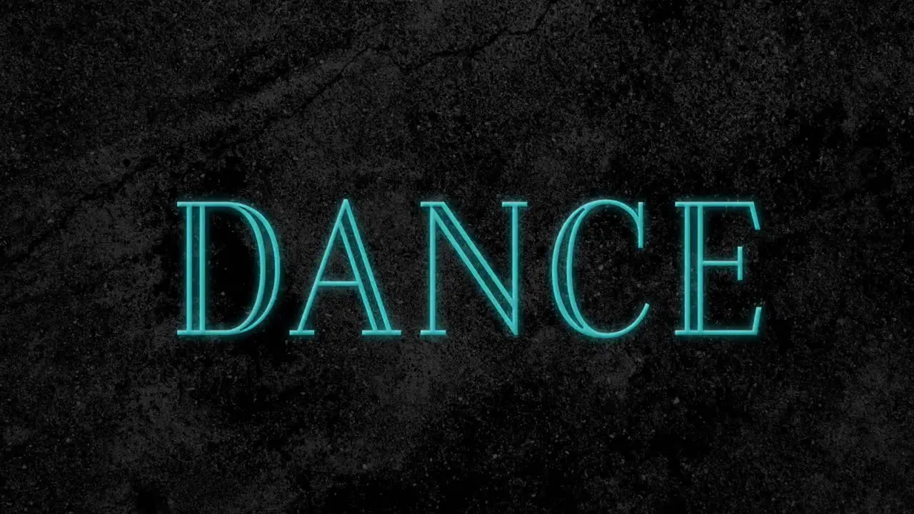 Animation of dance text sparking in blue 4k