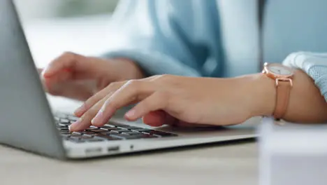 Laptop typing and a woman working in freelance