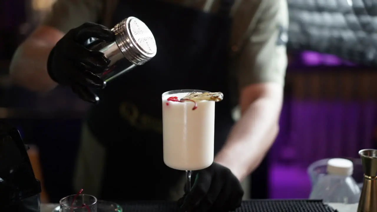 Piña colada topping with cherry pineapple cinnamon slow motion