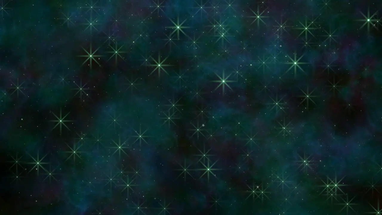 Enchanting night dark blue background with glowing green stars