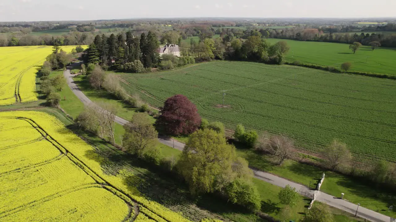 Aerial Spring Season Yellow Flower Rapeseed Field Warwickshire Landscape