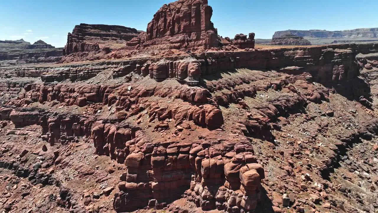 Aerial view of a huge rock formation on Hurrah Pass outside of Moab Utah