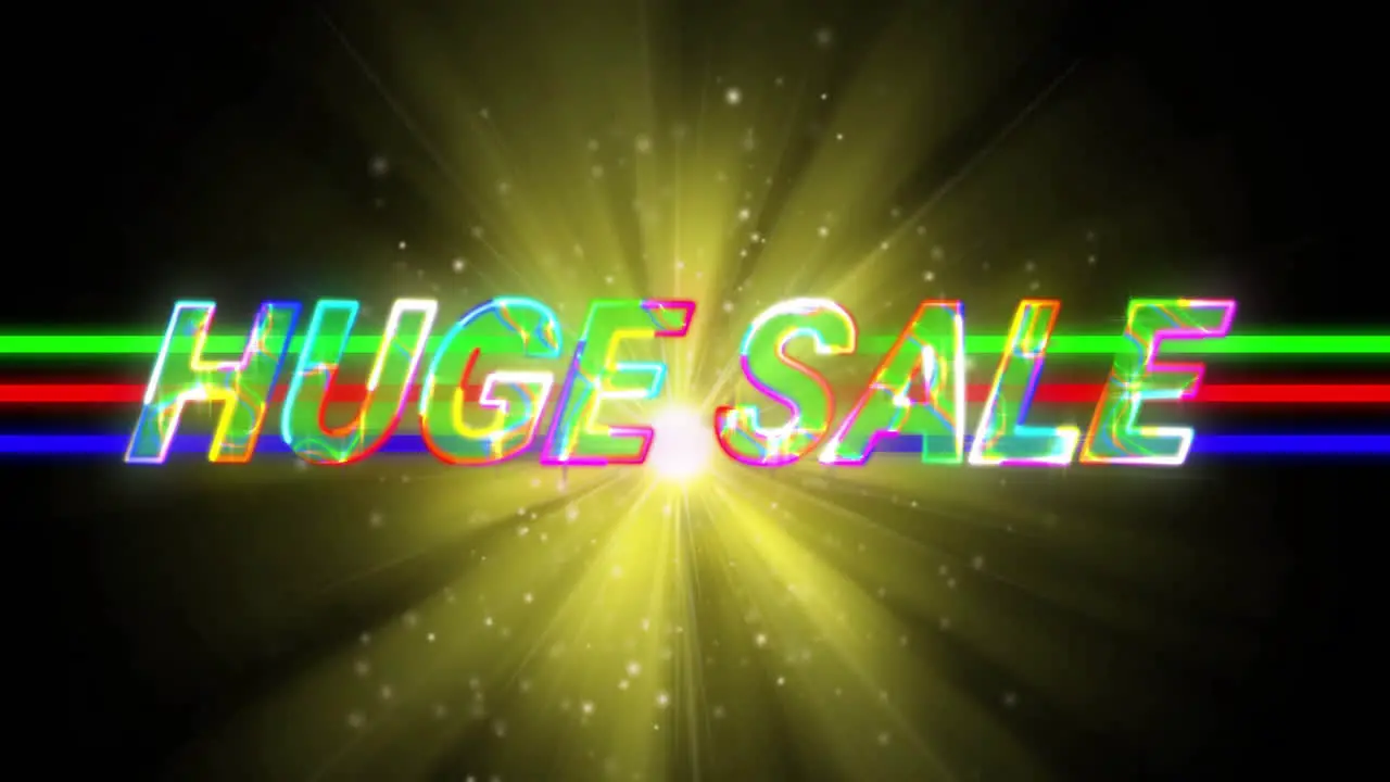 Animation of huge sale text over neon pattern background