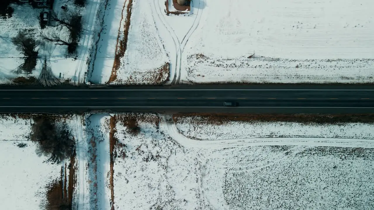 top down on highway in winter