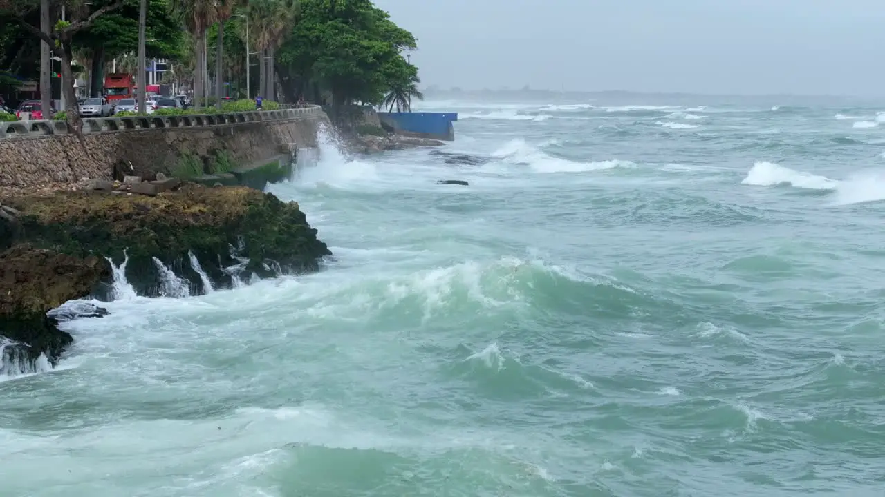 Crashing waves on Dominican Republic coast due to tropical hurricane