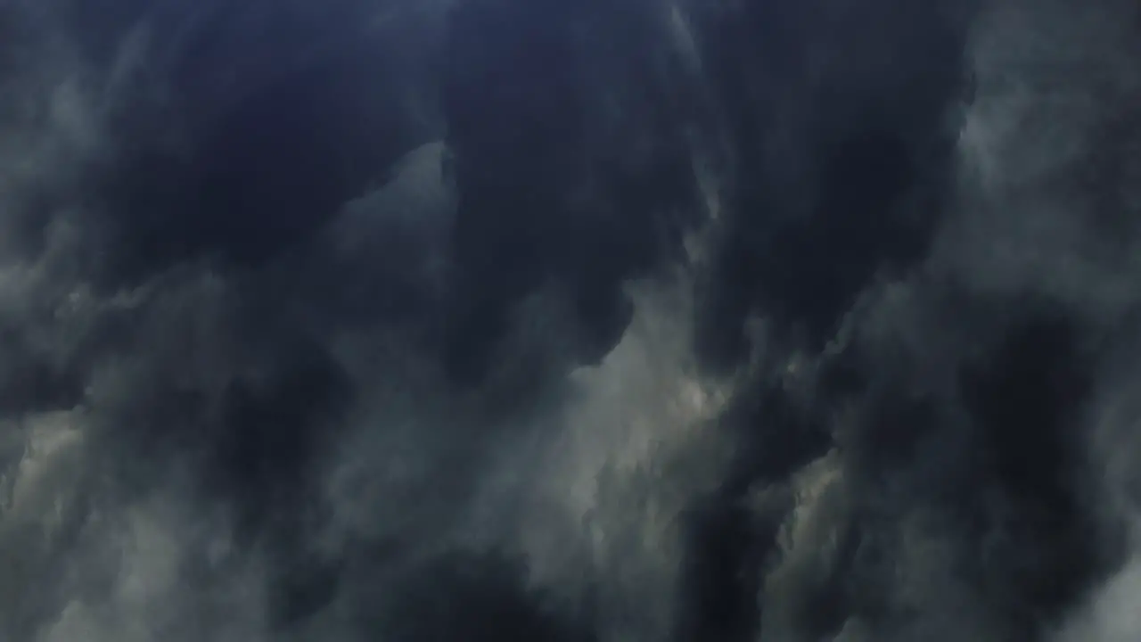 a thunderstorm occurs inside dark cumulonimbus clouds in the sky