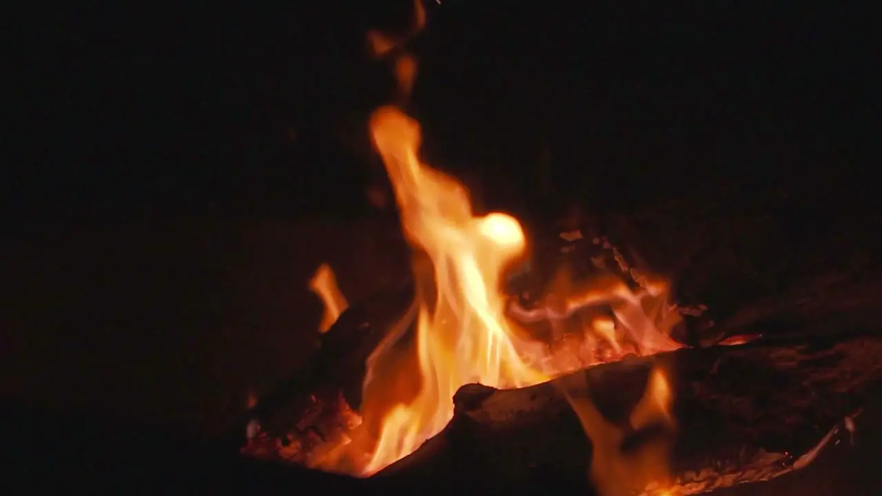 Slow Motion Closeup Shot of Campfire Flames