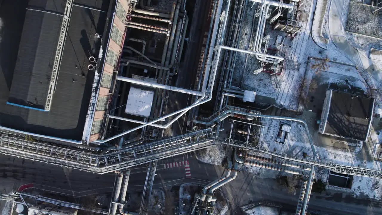 Aerial top down view over the connecting pipes of the heat and power plant in Warsaw poland