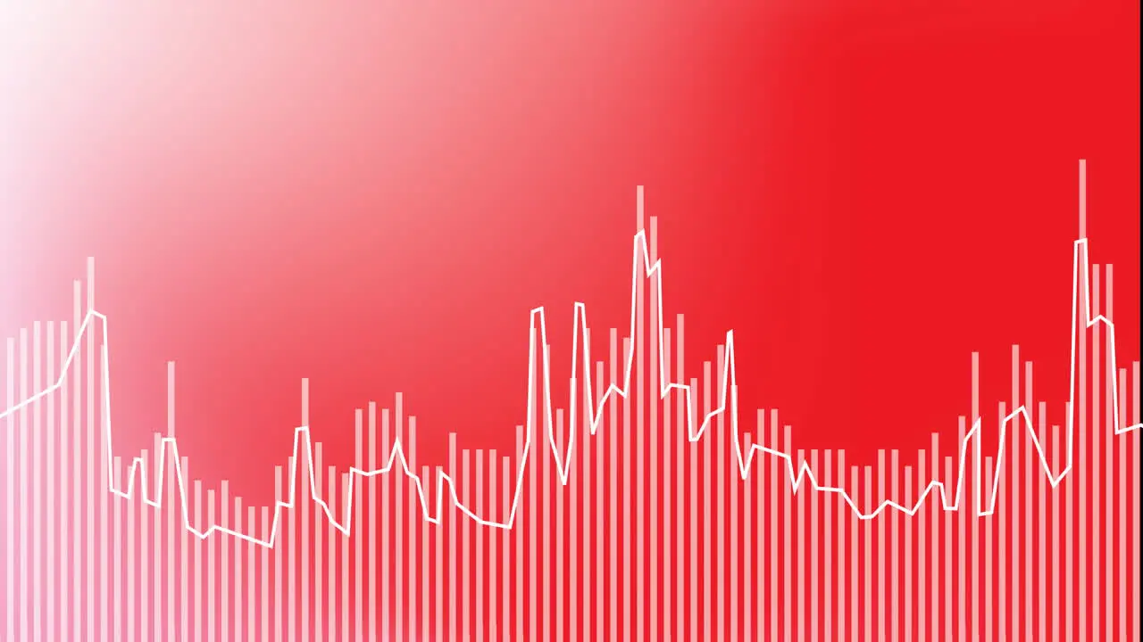 Animation of statistics and digital data processing over red background