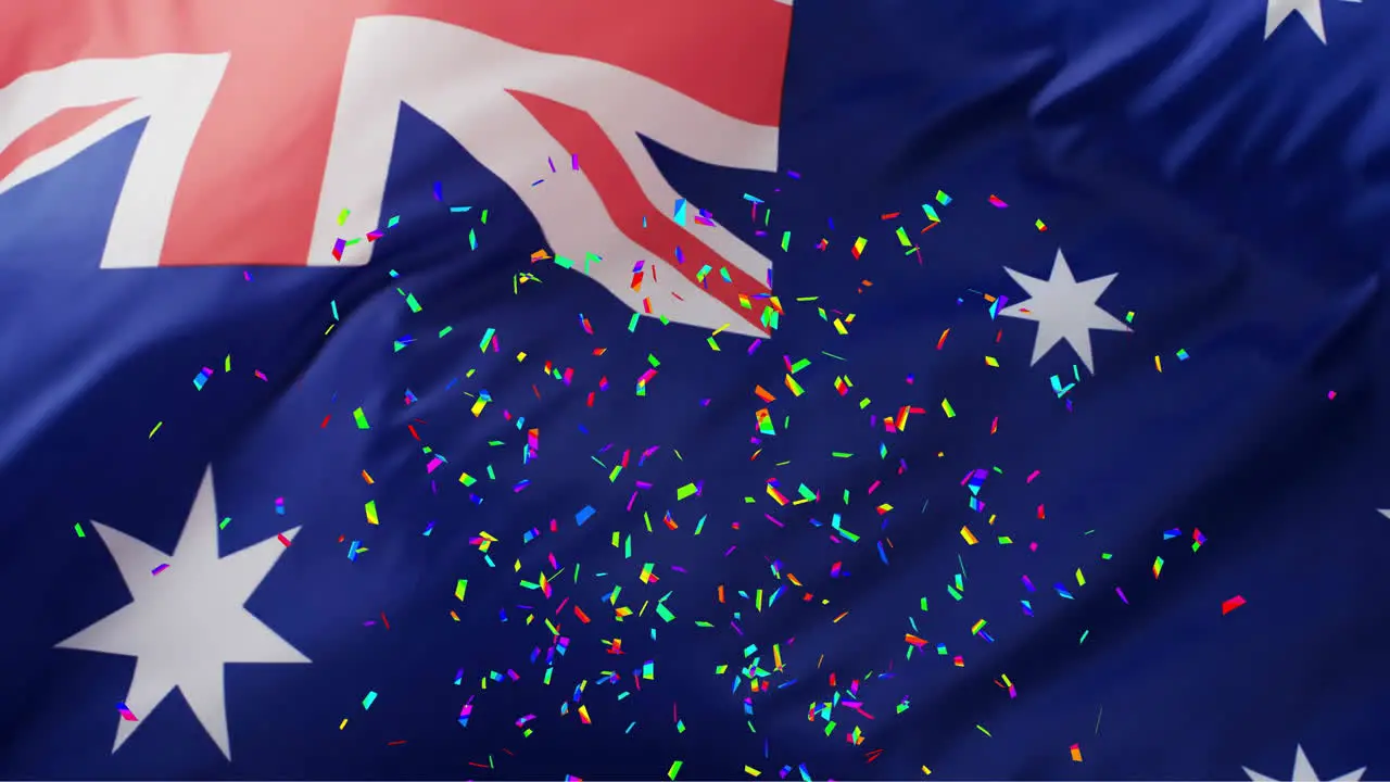 Animation of confetti over flag of australia