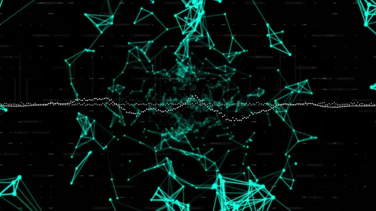 Animation of connections and digital data processing over dark background