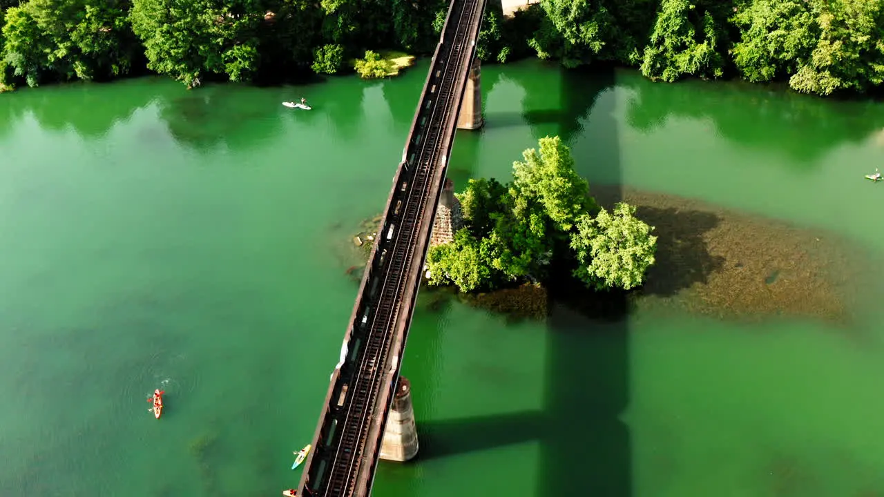 A drone view of Colorado River in Austin Texas