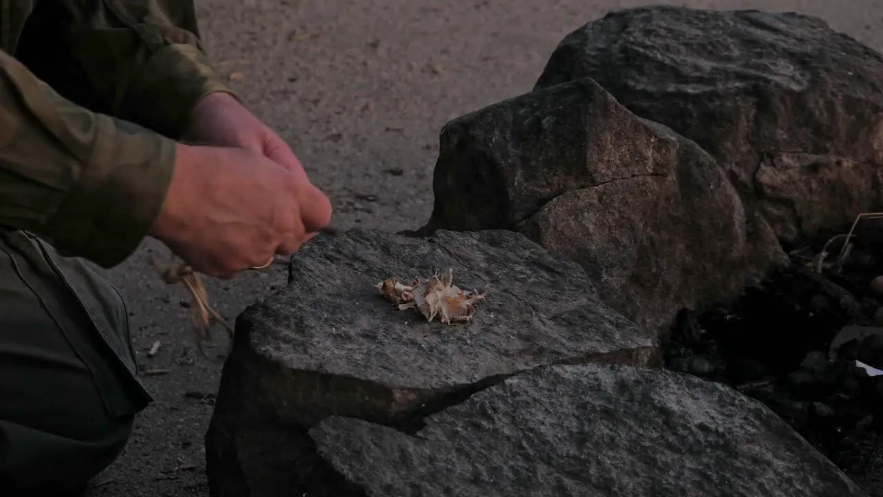 Survival Lighting The Fire With Magnesia Flint